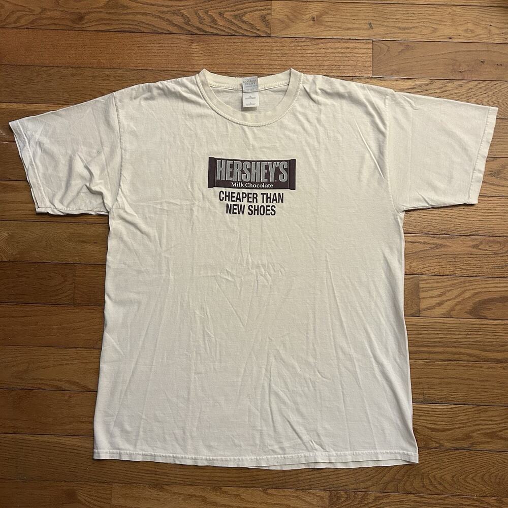 Vintage Hersheys Milk Chocolate Cheaper Than New Shoes Candy Tee Shirt XL